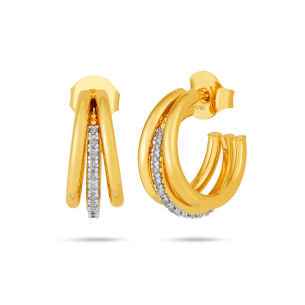 Brinco Argola 3 Aros com Brilhantes em Ouro Amarelo 18K