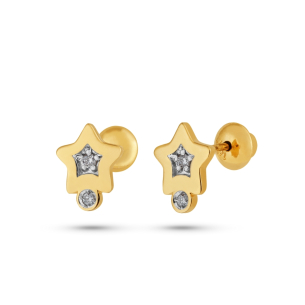 Brinco Infantil em Ouro Amarelo 18k e Diamantes Estrela com Bolinha Petit 