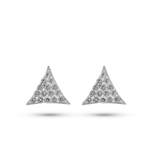 Brinco Pavé em Ouro Branco 18k com Diamantes Triângulo menor 