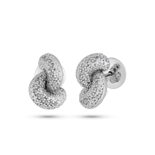 Brinco em Ouro Branco 18k com Diamantes pequeno Noeud 