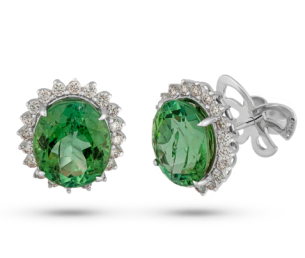 Brinco de Turmalina Verde em Ouro Branco 18k e Diamante - 3869_OB