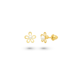 Brinco Infantil em Ouro 18K Flor com Pérola