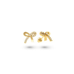 Brinco Infantil Laço em Ouro Amarelo 18K com Diamantes