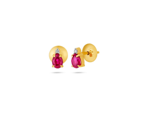 Brinco Infantil Ouro Amarelo com Turmalina Rosa e Diamantes - 18K