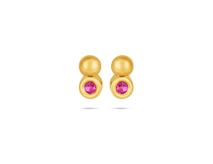 Brinco Infantil em Ouro Amarelo 18K com Turmalina Rosa -18K