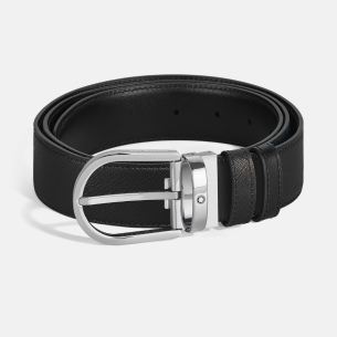 Cinto Montblanc Horseshoe Buckle Black /Black 35mm Reversible Leather