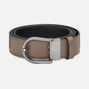Cinto Montblanc Horseshoe buckle Saffiano printed mastic/black 35mm reversible leather belt