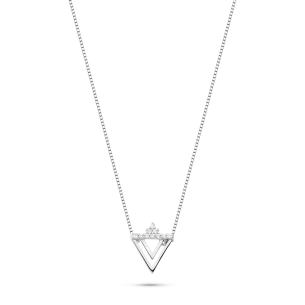 Colar Triângulo Vazado em Ouro Branco 18K com Brilhantes - 45 cm
