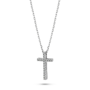 Gargantilha Cruz em Ouro Branco 18k com Diamantes