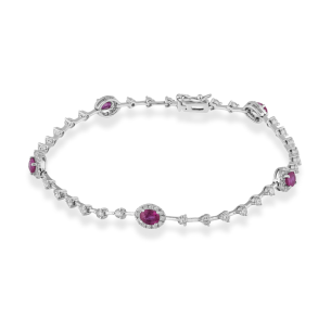 Pulseira Riviera em Ouro Branco 18K com Rubi e Diamantes  