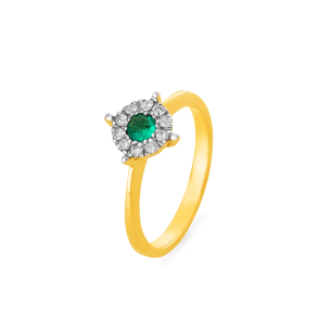 Anel em Ouro Amarelo 18K com Esmeralda E Diamantes 
