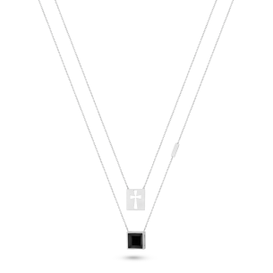 Escapulário em Ouro Branco 18K com Cristal  