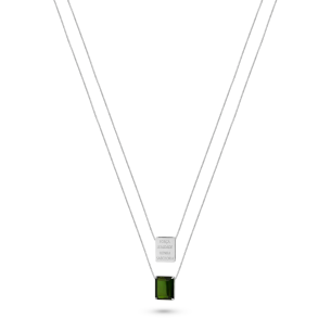 Escapulário em Ouro Branco 18K com Turmalina Verde  