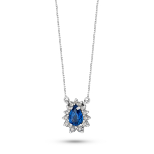 Gargantilha Gota em Ouro Branco 18k com Safira e Diamantes
