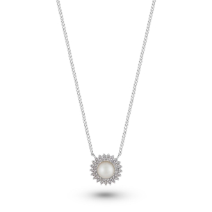 Gargantilha em Ouro Branco 18k com Pérola e Diamantes