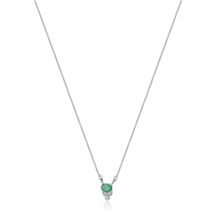 Gargantilha em Ouro Branco 18K com Esmeralda oval 0,165ct e  Diamantes 0,03ct