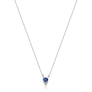 Gargantilha em Ouro Branco 18K com Safira oval 3x4mm e  Diamantes 0,03ct