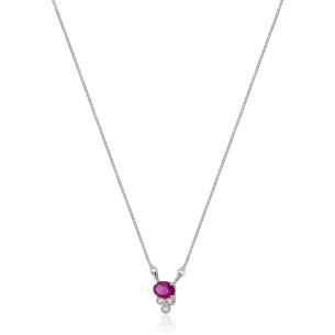Gargantilha em Ouro Branco 18K com Rubi oval 3x4mm e  Diamantes 0,03ct