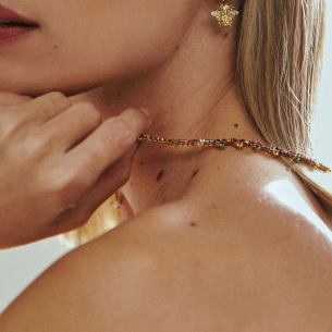 Gargantilha em Ouro Amarelo 18K com Safiras Coloridas 