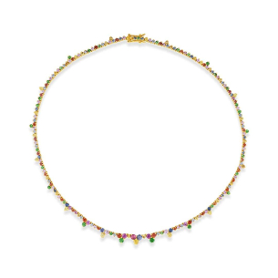 Gargantilha em Ouro Amarelo 18K com Safiras Coloridas  