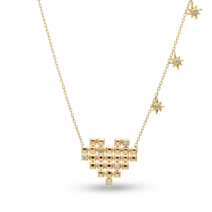 Gargantilha Coração com Diamantes em Ouro Amarelo 18K  