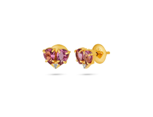 Brinco Infantil em Ouro Amarelo 18K com Turmalina Rosa e Diamantes   