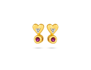 Brinco Infantil em Ouro Amarelo 18K com Rubi e Diamantes  