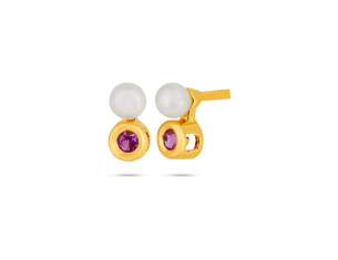 Brinco Infantil em Ouro Amarelo 18K com Rubi e Perola  