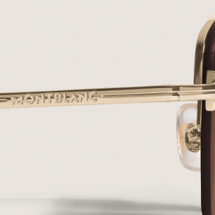 Óculos de Sol Montblanc Oval com Armação em Metal Dourado
