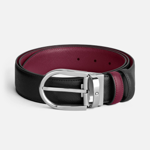 Cinto Montblanc Horseshoe buckle black/cassis 35mm reversible leather