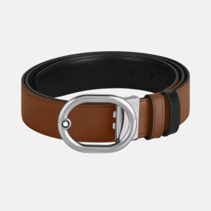 Cinto Montblanc L'Ovale buckle fauve/black 35mm reversible leather belt