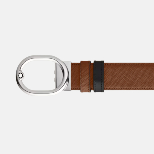 Cinto Montblanc L'Ovale buckle fauve/black 35mm reversible leather belt