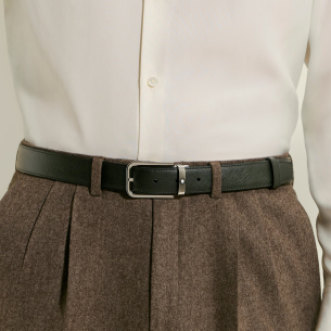 Cinto Montblanc 30 mm Reversible Belt in Sartorial Leather with Rectangular Buckle - Preto