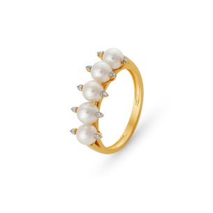 Meia Aliança com Pérolas e Brilhantes em Ouro Amarelo 18K