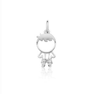 Pingente menino em Ouro Branco 18K com Diamantes