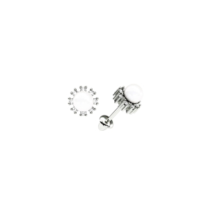 Brinco Infantil em Ouro Branco 18K com Pérola e Diamantes  