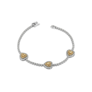 Pulseira Corações em Ouro Branco 18k com Diamantes Fancy Yellow