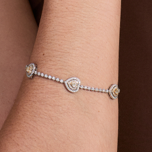 Pulseira Corações em Ouro Branco 18k com Diamantes Fancy Yellow