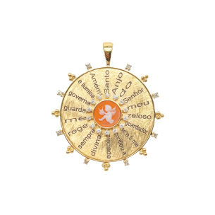 Pingente tipo medalha em Ouro Amarelo 18K com resina e Diamantes