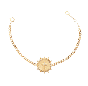 Pulseira em Ouro Amarelo 18K Medalha com Diamantes  
