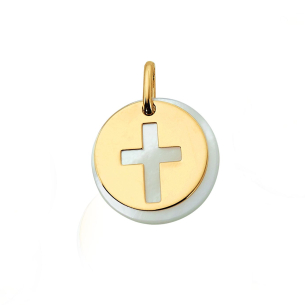 Pingente Ouro Amarelo 18K madre pérola cruz