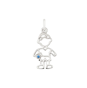 Pingente de ouro branco 18k menino com Safira azul