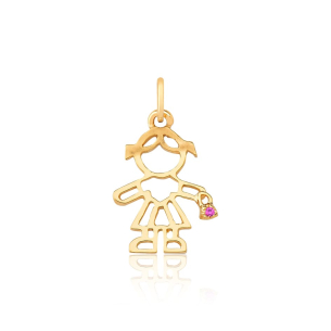 Pingente de ouro amarelo - Menina com Rubi - 18k