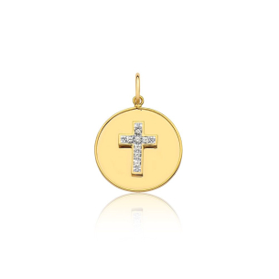 Medalha em Ouro Amarelo 18K cruz com Diamante