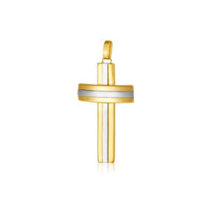 Pingente Cruz em Ouro Amarelo e Ouro Branco 18K