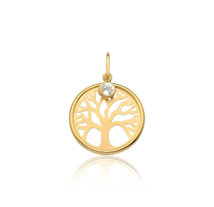 Pingente Ouro Amarelo 18K medalha árvore da vida