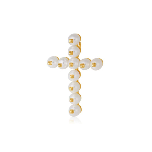Pingente de ouro 18k cruz com pérolas
