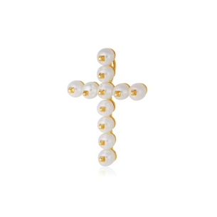 Pingente Ouro Amarelo 18K cruz com pérolas