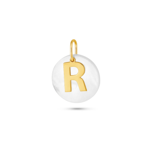 Pingente Letra R com Madrepérola em Ouro Amarelo 18K
