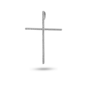 Pingente Cruz em Ouro Branco 18k com Diamantes